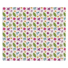 Pattern Flowers Leaves Green Purple Pink Premium Plush Fleece Blanket (small)