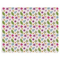 Pattern Flowers Leaves Green Purple Pink Premium Plush Fleece Blanket (medium) by Maspions