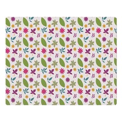 Pattern Flowers Leaves Green Purple Pink Premium Plush Fleece Blanket (large)