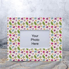 Pattern Flowers Leaves Green Purple Pink White Tabletop Photo Frame 4 x6  by Maspions