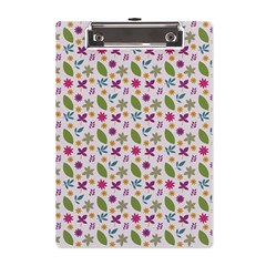 Pattern Flowers Leaves Green Purple Pink A5 Acrylic Clipboard