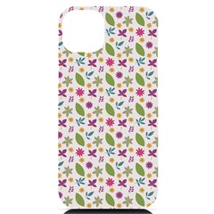 Pattern Flowers Leaves Green Purple Pink Iphone 14 Plus Black Uv Print Case