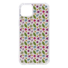 Pattern Flowers Leaves Green Purple Pink Iphone 14 Plus Tpu Uv Print Case by Maspions