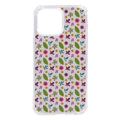 Pattern Flowers Leaves Green Purple Pink Iphone 14 Pro Max Tpu Uv Print Case by Maspions