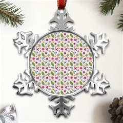 Pattern Flowers Leaves Green Purple Pink Metal Small Snowflake Ornament