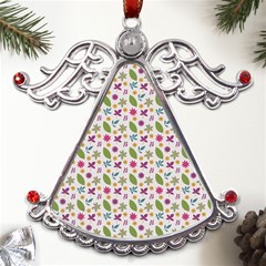 Pattern Flowers Leaves Green Purple Pink Metal Angel With Crystal Ornament by Maspions