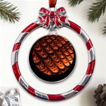 Fractal Frax Metal Red Ribbon Round Ornament Front