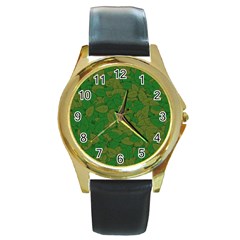 Vectors Leaves Background Plant Round Gold Metal Watch by Askadina