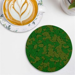 Vectors Leaves Background Plant Uv Print Round Tile Coaster by Askadina