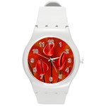 Flowers Red Round Plastic Sport Watch (M) Front