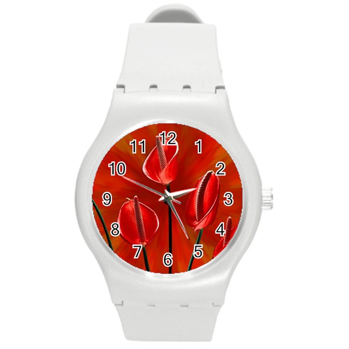 Flowers Red Round Plastic Sport Watch (M)