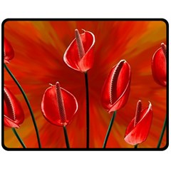 Flowers Red Two Sides Fleece Blanket (medium) by Askadina