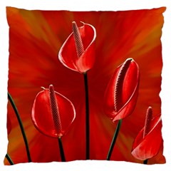 Flowers Red Large Premium Plush Fleece Cushion Case (one Side) by Askadina