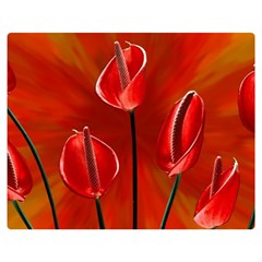 Flowers Red Two Sides Premium Plush Fleece Blanket (teen Size) by Askadina