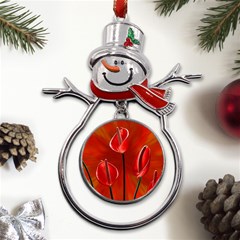 Flowers Red Metal Snowman Ornament