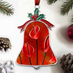 Flowers Red Metal Holly Leaf Bell Ornament by Askadina