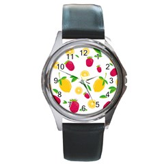 Strawberry Lemons Fruit Round Metal Watch by Askadina