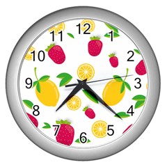 Strawberry Lemons Fruit Wall Clock (silver) by Askadina