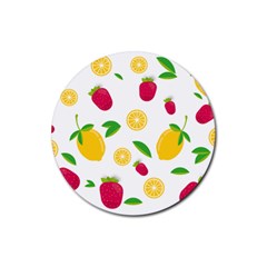 Strawberry Lemons Fruit Rubber Round Coaster (4 Pack) by Askadina