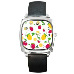 Strawberry Lemons Fruit Square Metal Watch by Askadina