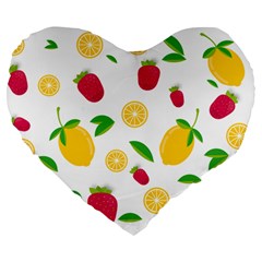 Strawberry Lemons Fruit Large 19  Premium Flano Heart Shape Cushions by Askadina