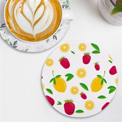 Strawberry Lemons Fruit Uv Print Round Tile Coaster by Askadina