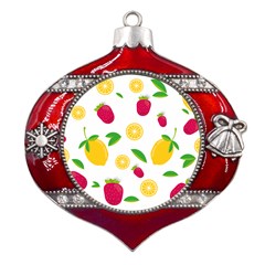 Strawberry Lemons Fruit Metal Snowflake And Bell Red Ornament by Askadina