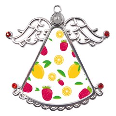 Strawberry Lemons Fruit Metal Angel With Crystal Ornament by Askadina