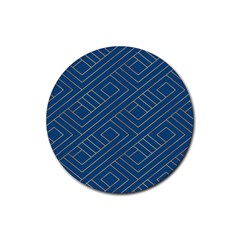 Plaid Background Blue Rubber Coaster (round) by Askadina