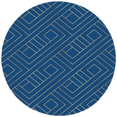 Plaid Background Blue Wooden Puzzle Round by Askadina