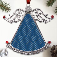 Plaid Background Blue Metal Angel With Crystal Ornament