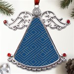 Plaid Background Blue Metal Angel with Crystal Ornament Front