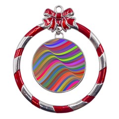 Psychedelic Surreal Background Metal Red Ribbon Round Ornament by Askadina