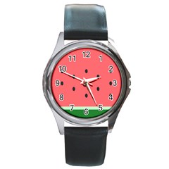 Watermelon Melon Fruit Healthy Food Meal Breakfast Lunch Juice Lemonade Summer Round Metal Watch by Maspions