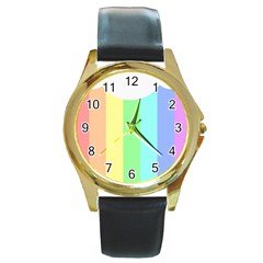 Rainbow Cloud Background Pastel Template Multi Coloured Abstract Round Gold Metal Watch