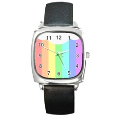 Rainbow Cloud Background Pastel Template Multi Coloured Abstract Square Metal Watch