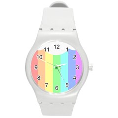 Rainbow Cloud Background Pastel Template Multi Coloured Abstract Round Plastic Sport Watch (m)