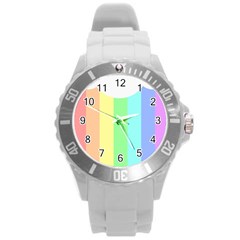 Rainbow Cloud Background Pastel Template Multi Coloured Abstract Round Plastic Sport Watch (l)