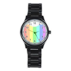 Rainbow Cloud Background Pastel Template Multi Coloured Abstract Stainless Steel Round Watch by Maspions