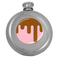 Ice Cream Dessert Food Cake Chocolate Sprinkles Sweet Colorful Drip Sauce Cute Round Hip Flask (5 Oz) by Maspions