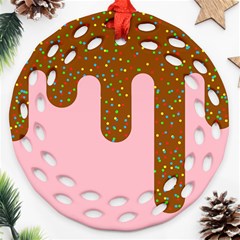 Ice Cream Dessert Food Cake Chocolate Sprinkles Sweet Colorful Drip Sauce Cute Ornament (round Filigree) by Maspions