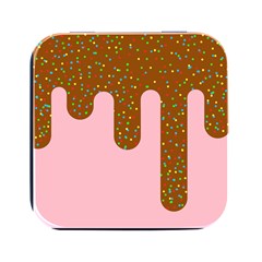 Ice Cream Dessert Food Cake Chocolate Sprinkles Sweet Colorful Drip Sauce Cute Square Metal Box (black) by Maspions