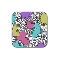 Lines Line Art Pastel Abstract Multicoloured Surfaces Art Rubber Coaster (square)