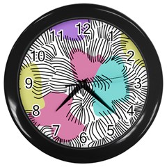 Lines Line Art Pastel Abstract Multicoloured Surfaces Art Wall Clock (black)