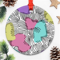 Lines Line Art Pastel Abstract Multicoloured Surfaces Art Round Ornament (two Sides)