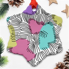 Lines Line Art Pastel Abstract Multicoloured Surfaces Art Snowflake Ornament (two Sides)