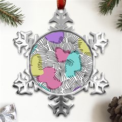 Lines Line Art Pastel Abstract Multicoloured Surfaces Art Metal Small Snowflake Ornament by Maspions