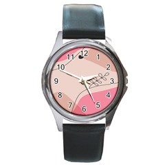 Pink Pattern Line Art Texture Minimalist Design Round Metal Watch