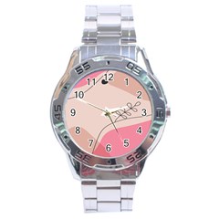 Pink Pattern Line Art Texture Minimalist Design Stainless Steel Analogue Watch