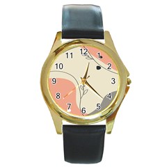 Pattern Line Art Texture Minimalist Design Round Gold Metal Watch